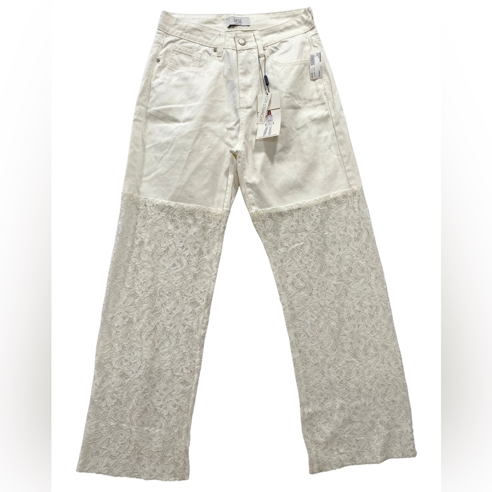 NWT Rise Supply Co. Citi Straight White Lace Overlay Jeans Juniors Size 9